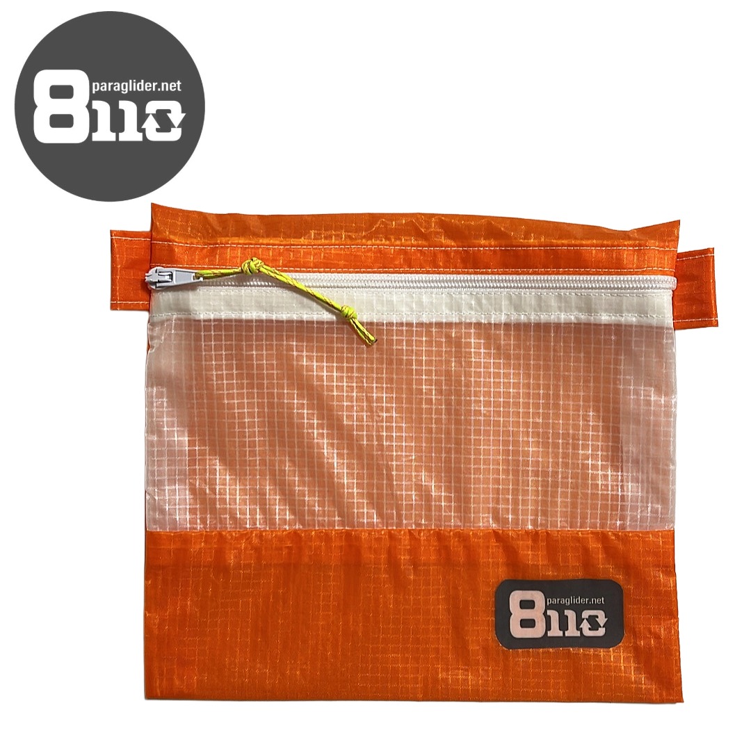 ポーチ/オレンジ白/ハンドメイド/パラグライダーリメイク