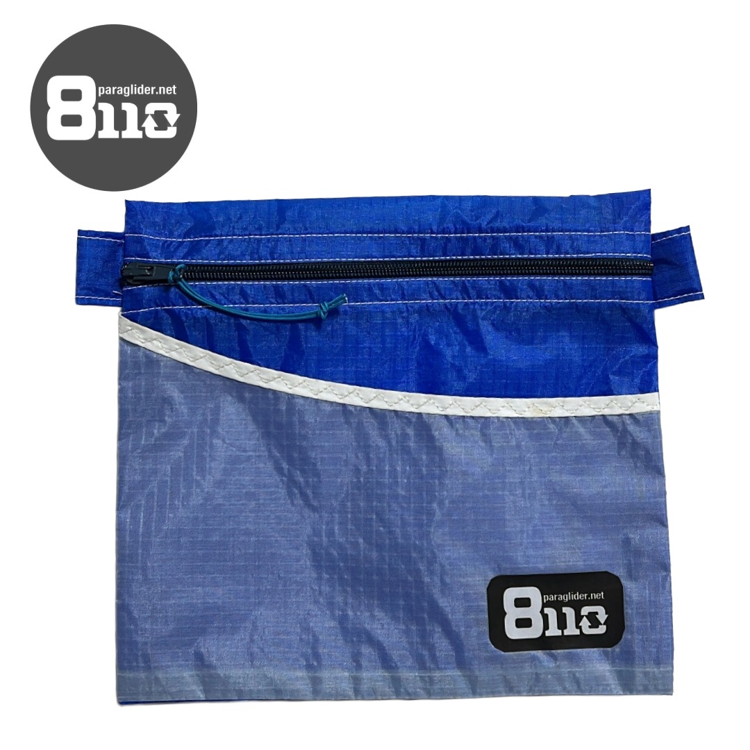 ポーチ（ポケット付き）/青白/ハンドメイド/パラグライダーリメイク